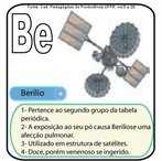 Imagem do smbolo qumico do Berlio (Be) e suas aplicaes. O Be tem nmero atmico (Z) = 4 e Massa Atmica (A) = 9, est localizado na grupo 2 ou famlia 2A e no 2o perodo da tabela peridica dos elementos qumicos, sua distribuio eletrnica  K2 L2. <br /><br /> Palavras-chave: berlio, smbolos qumicos, tabela peridica.