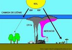 A camada de oznio  uma capa desse gs que envolve a Terra e a protege de vrios tipos de radiao, sendo que a principal delas, a radiao ultravioleta,  a principal causadora de cncer de pele. No ltimo sculo, devido ao desenvolvimento industrial, passaram a ser utilizados produtos que emitem clorofluorcarbono (CFC), um gs que ao atingir a camada de oznio destri as molculas que a formam (O3), causando assim a destruio dessa camada da atmosfera. <br /><br /> Palavras-chave: Camada de oznio, estratosfera, CFC, radiao, ultravioleta, aerosis.